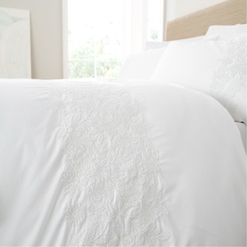 Embroided Floral Duvet Set White