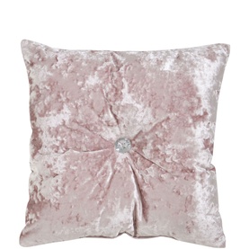 Catherine Lansfield Crushed Velvet Cushion in blush pink with central diamant&eacute; button detail and crushed velvet texture