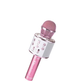FAO Schwarz Bluetooth Karaoke Rhinestone Microphone in pink with rhinestone-embellished head and metallic body
