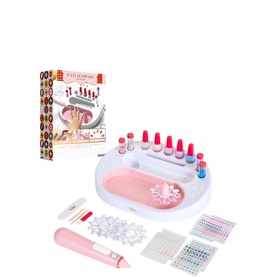 FAO Schwarz Glitz & Glam Nail Studio Kit with pink nail organiser, glitter airbrush, polishes, press-on nails, gem stickers and accessories