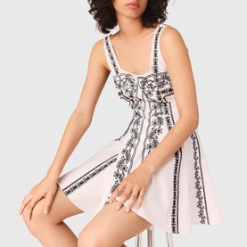 Short Embroidered Strap Dress