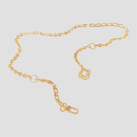 Maje gold-tone chain necklace with mixed link design, floral charm, and carabiner clip fastening