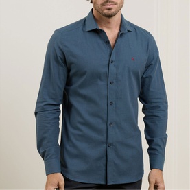 Dunross Brush Cotton Shirt in Denim Blue