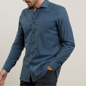 Dunross Brush Cotton Shirt in Denim Blue