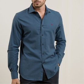 Dunross Brush Cotton Shirt in Denim Blue