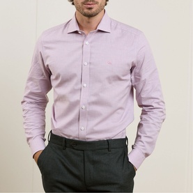 Dunross Brushed Cotton Shirt in Pink & White Micro Houndstooth