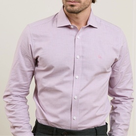Dunross Brushed Cotton Shirt in Pink & White Micro Houndstooth