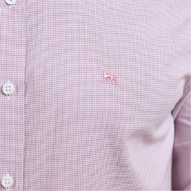 Dunross Brushed Cotton Shirt in Pink & White Micro Houndstooth