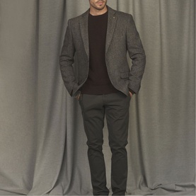 Liffey Donegal Tweed Blazer in Grey Herringbone