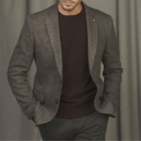 Liffey Donegal Tweed Blazer in Grey Herringbone