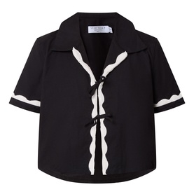 Contrast Trim Tie-Fastening  Shirt