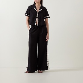 Contrast Trim Tie-Fastening  Shirt