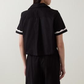 Contrast Trim Tie-Fastening  Shirt