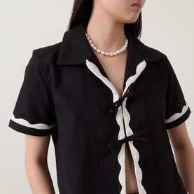 Contrast Trim Tie-Fastening  Shirt
