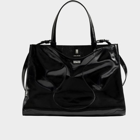 Zadig Jack Vintage Patent Tote Bag in black patent leather, silver-tone hardware, top handles and adjustable shoulder strap