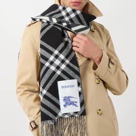 Logo Check Cashmere Fringe Scarf
