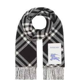 Logo Check Cashmere Fringe Scarf