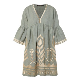 Feather Embroidered Linen Mini Dress