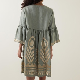 Feather Embroidered Linen Mini Dress