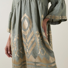 Feather Embroidered Linen Mini Dress