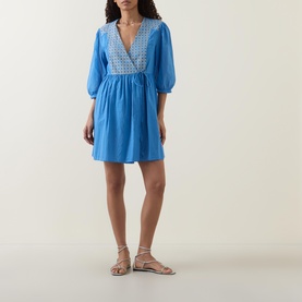 Cross Embroidered Mini Dress