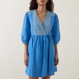 Cross Embroidered Mini Dress