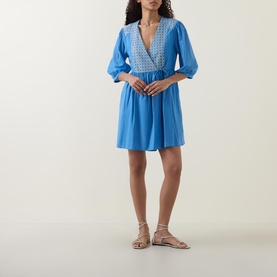 Cross Embroidered Mini Dress