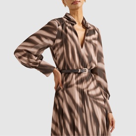 Skyla Abstract Pleated Flared Dress