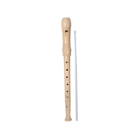 Bontempi Wooden Recorder Baroque Fingering soprano descant in natural wood tone, shown with included cleaning rod
