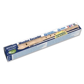 Bontempi Wooden Recorder Baroque Fingering in natural wood tone, shown in rectangular product packaging box