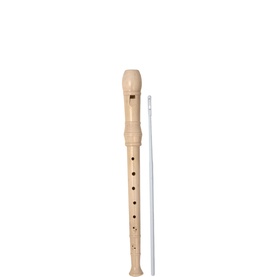 Bontempi Wooden Recorder Baroque Fingering soprano descant in natural wood tone, shown with included cleaning rod