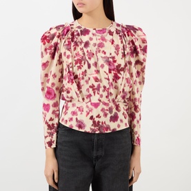 Zarga Puff-Shoulder Floral Blouse
