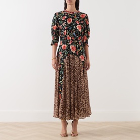 Meg Butterfly Leopard Pleated Dress