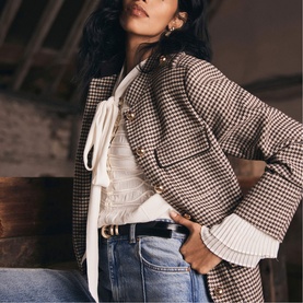 Check Print Military Jacket