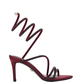 Carvela Spiral 80 Heeled Sandals in deep red with crystal-embellished wraparound ankle strap and strappy toe detailing