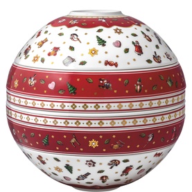 Villeroy & Boch Toy's Delight La Boule Seven-Piece Set, spherical porcelain form with red bands and multicolour festive motifs