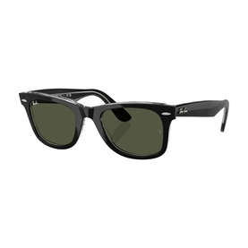 Ray-Ban Polar Square Sunglasses RB2140 in black acetate frame with solid green lenses, classic Wayfarer silhouette