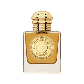 Burberry Goddess Parfum for Women 50ml, clear glass bottle with gold cap and embossed circular logo medallion