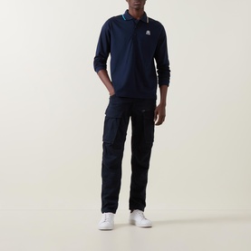 Logo Badge Tipped Long-Sleeved Polo Shirt