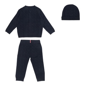 Flag Cable Knit Cardigan, Trousers & Hat Three-Piece Set