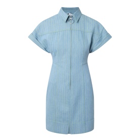 Pinstripe Denim Mini Shirt Dress