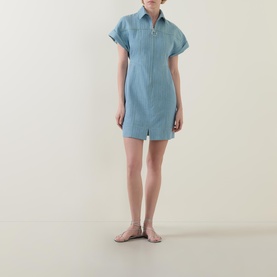 Pinstripe Denim Mini Shirt Dress