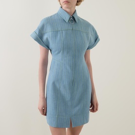 Pinstripe Denim Mini Shirt Dress