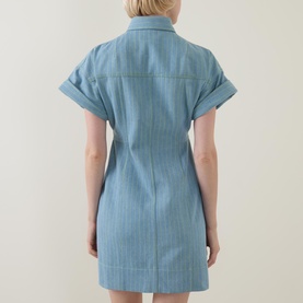 Pinstripe Denim Mini Shirt Dress