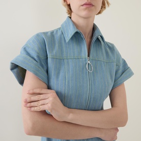 Pinstripe Denim Mini Shirt Dress
