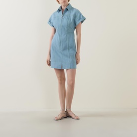 Pinstripe Denim Mini Shirt Dress