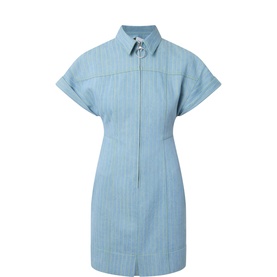 Pinstripe Denim Mini Shirt Dress