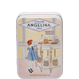 Angelina Toffees With Salted Butter Tin Box 150g, rectangular tin with vintage Parisian confectionery illustration in pastel tones
