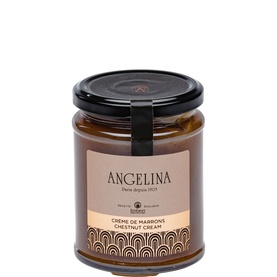 Angelina Chestnuts Cream Glass Jar 350g with gold lid and art deco label design
