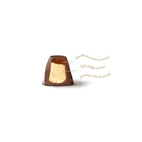 Baileys Milk Chocolate Caramel Whirls cross-section showing smooth chocolate casing, soft fluffy mallow and creamy milk chocolate layers
